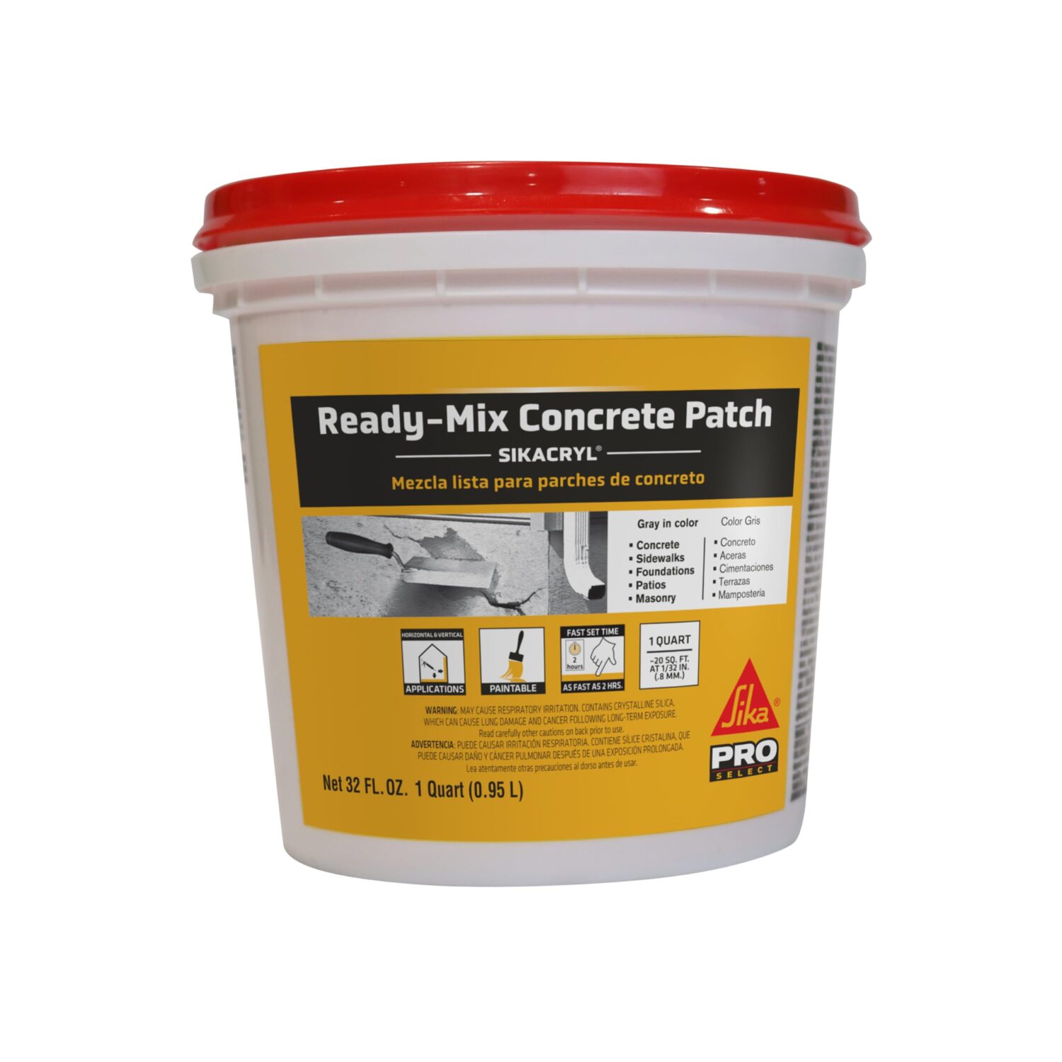 Sika - Sikacryl - Gray - Ready-Mix Concrete Patch - for Repairing spalls and Cracks in Concrete and Masonry - Textured - 1 qt (Pack of 1)