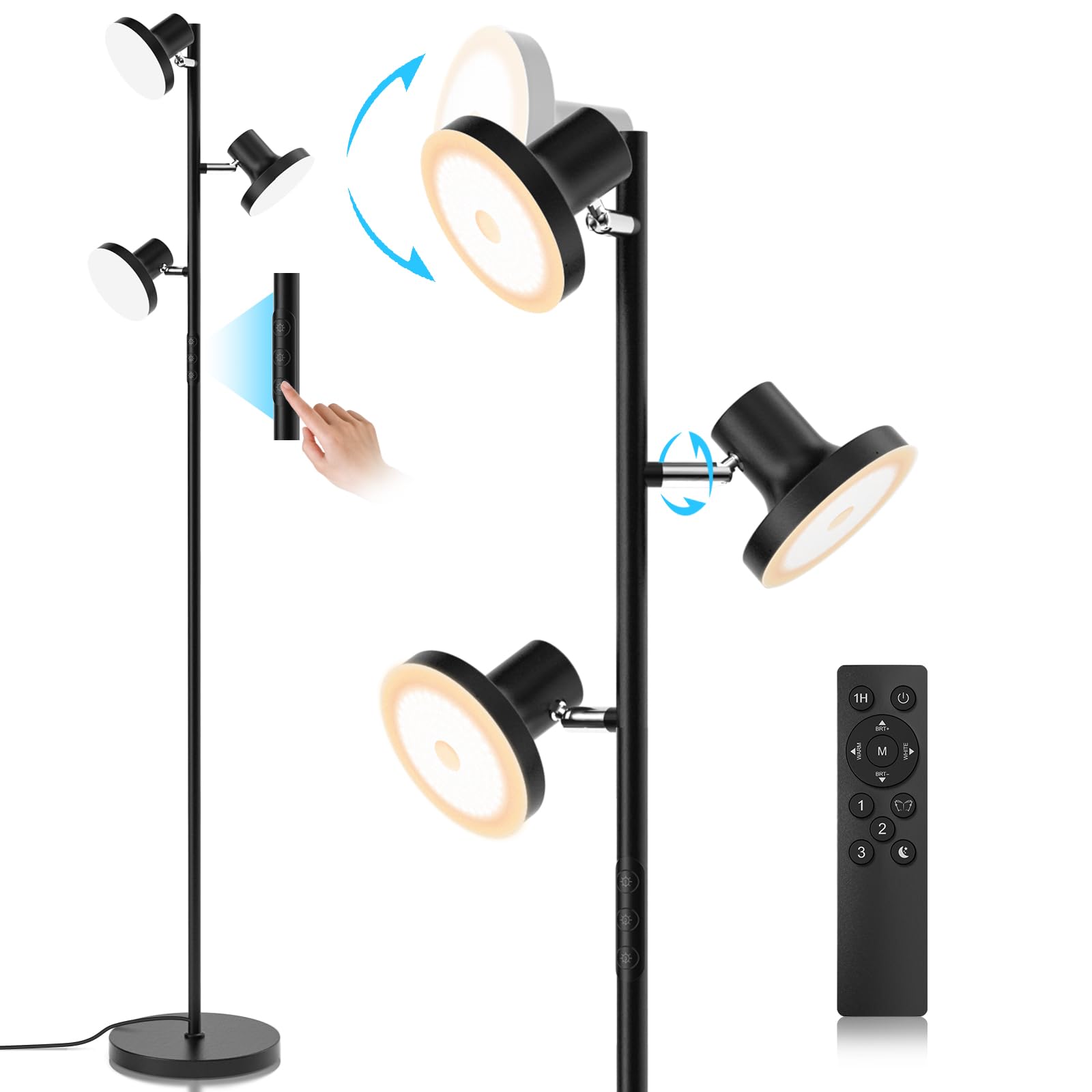 SIBRILLE 36W LED Tree Floor Lamp, Modern Dimmable Standing Lamp with Remote &amp; Touch Control, 4 Color Temperatures, 3 Rotatable LED Light Floor Lamps for Living Room, Bedroom, Office