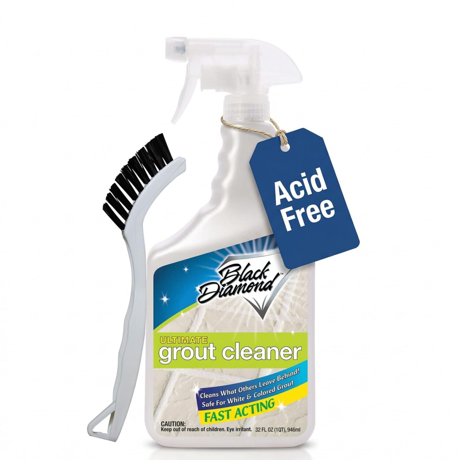 Black Diamond Ultimate Grout Cleaner: Best Cleaner for Tile,Ceramic,Porcelain, Marble Acid-Free Safe Deep Cleaner &amp; Stain Remover for Even The Dirtiest Grout. (1-Quart/1-Brush)