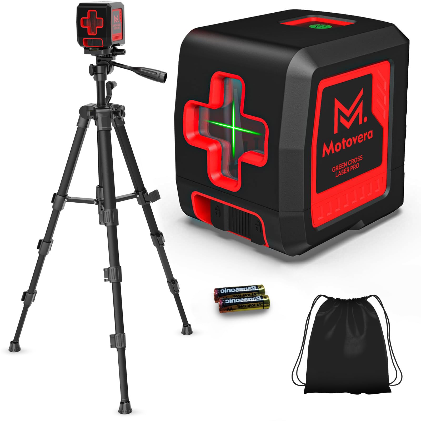 Motovera Self Leveling Laser Level 100ft, Green Cross Line with Tripod, 4 Brightness Modes &amp; Pulse Function, Manual &amp; Self-Leveling Modes, IP54 Waterproof for Picture Hanging, Tile, DIY Construction