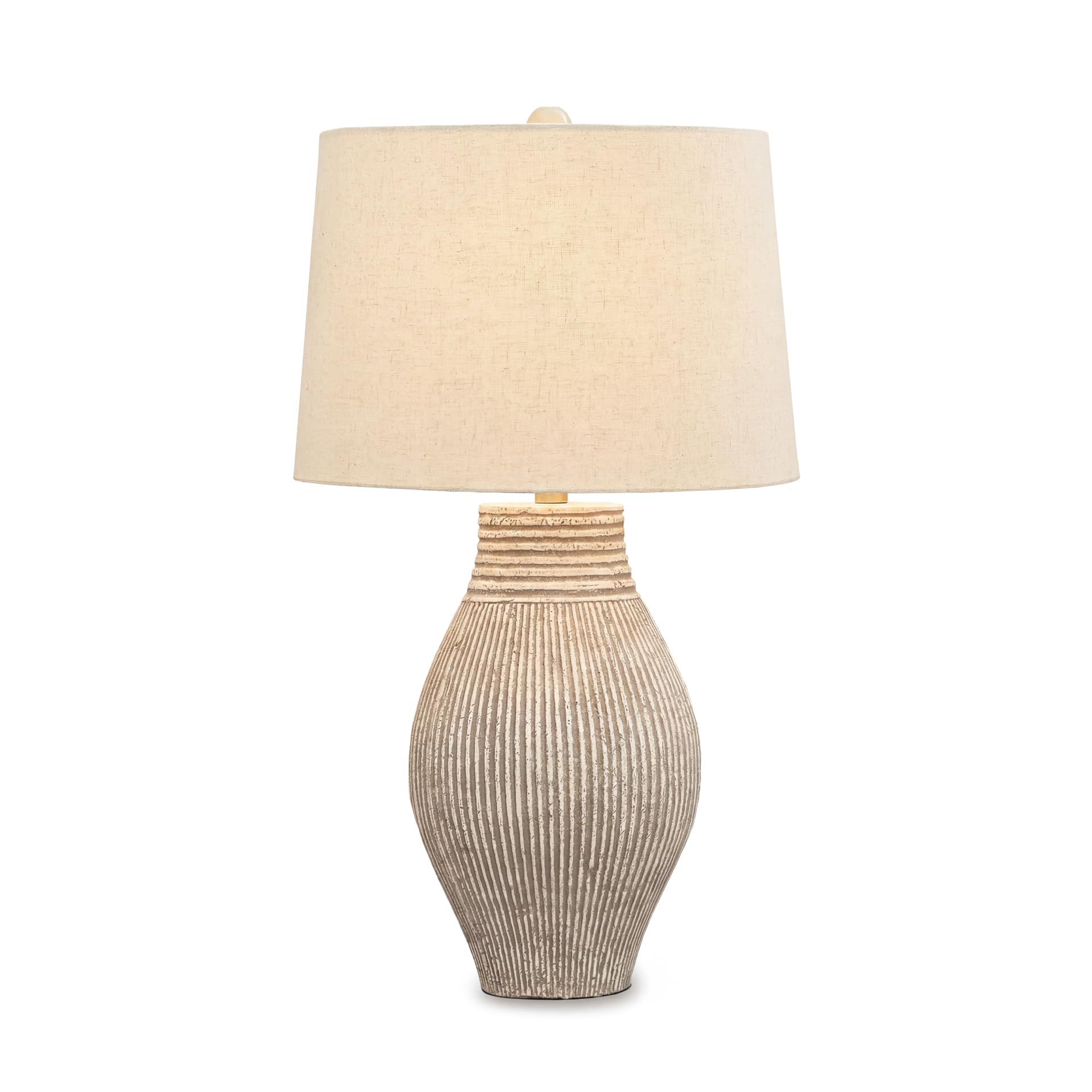 Signature Design by Ashley Layal Modern Table Lamp, Textured Paper Composite Base, Modified Drum Shade, 3-Way Switch Lighting for Living Room or Bedroom, 16 Inch Diameter, Beige