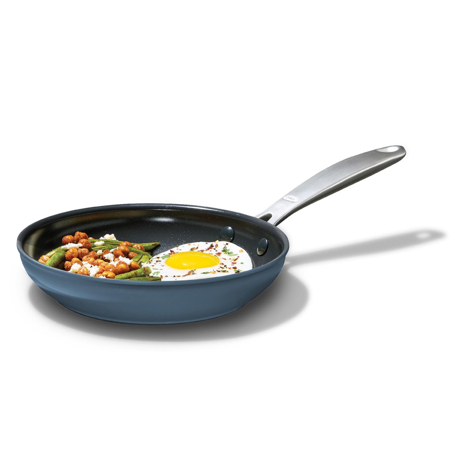 OXO Enhanced 8” Nonstick Frying Pan Skillet, Ceramic PFAS-Free Cookware, Stainless Steel Handle, Eggs &amp; Omelets, Dishwasher &amp; Oven Safe, Storm Blue