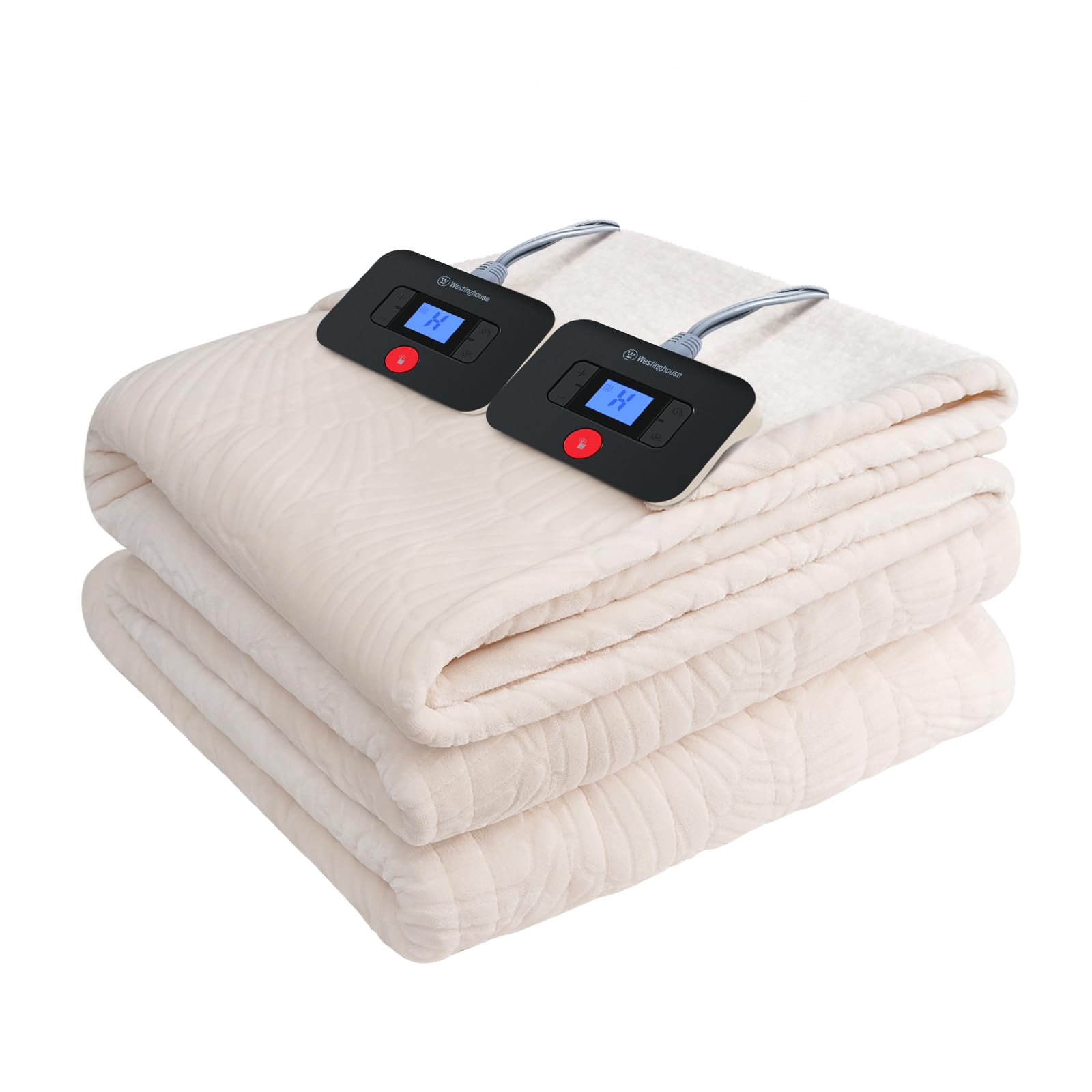 Westinghouse Electric Blanket Queen, Flower Jacquard Heated Blanket Queen Size with 10 Heating Levels and 1-12 Hours Auto-Off, Flannel to Sherpa Reversible, Machine Washable (84" x 90", Beige)