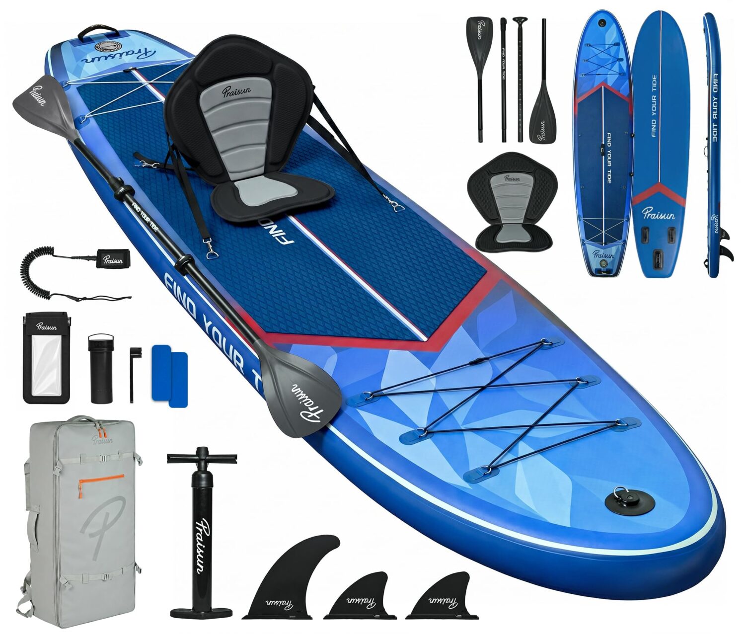 PRAISUN 12’ x 35” Inflatable Paddle Board, 450lbs Extra Wide Stand Up Paddleboard for Youth/Adults of All Skill Levels, Stable SUP with Seat & Full Kit, for Fishing, Yoga, Lake & Ocean