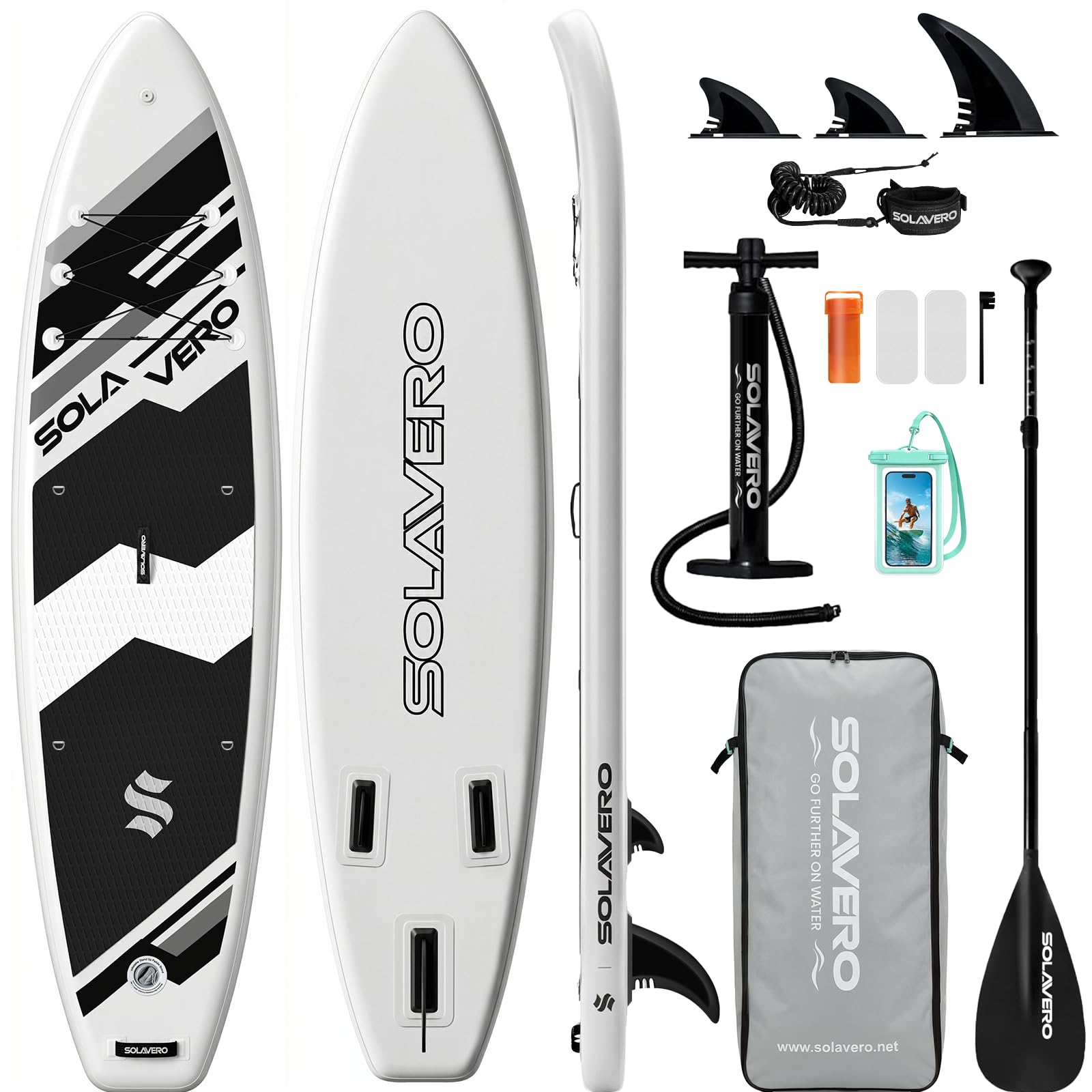 SOLAVERO Stand Up Paddle Board, 11‘ Inflatable SUP Supports 500LB - Wide Stable Board with Non-Slip EVA Deck for Adults & Youth of All Skill Levels