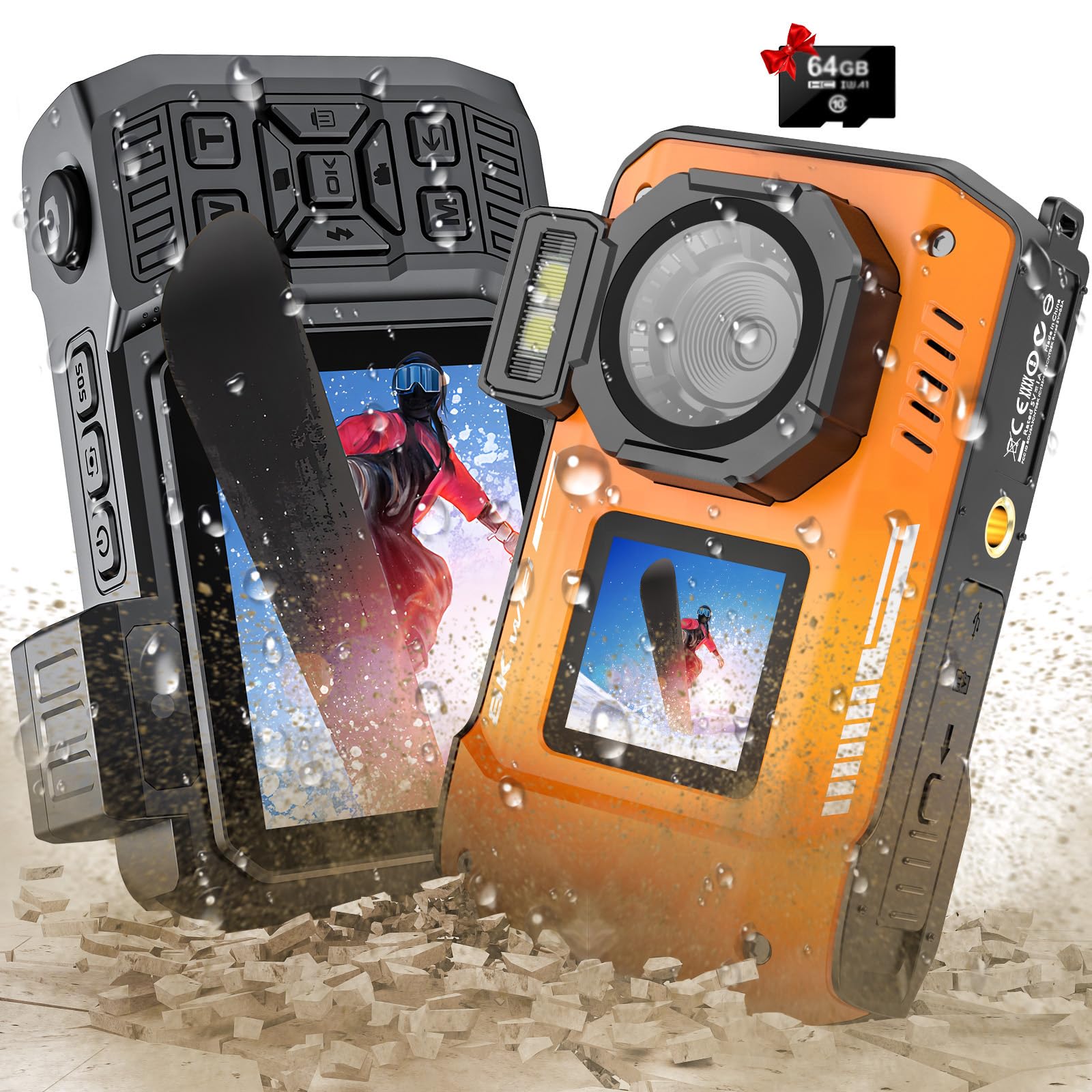 8K Underwater Camera, WiFi 33FT 70MP Waterproof Camera for Snorkeling with 64GB Card, Rugged Dustproof Shockproof Dual-Screen Selfie 2500mAh Battery, Autofocus Point-and-Shoot Digital Camera(Orange)