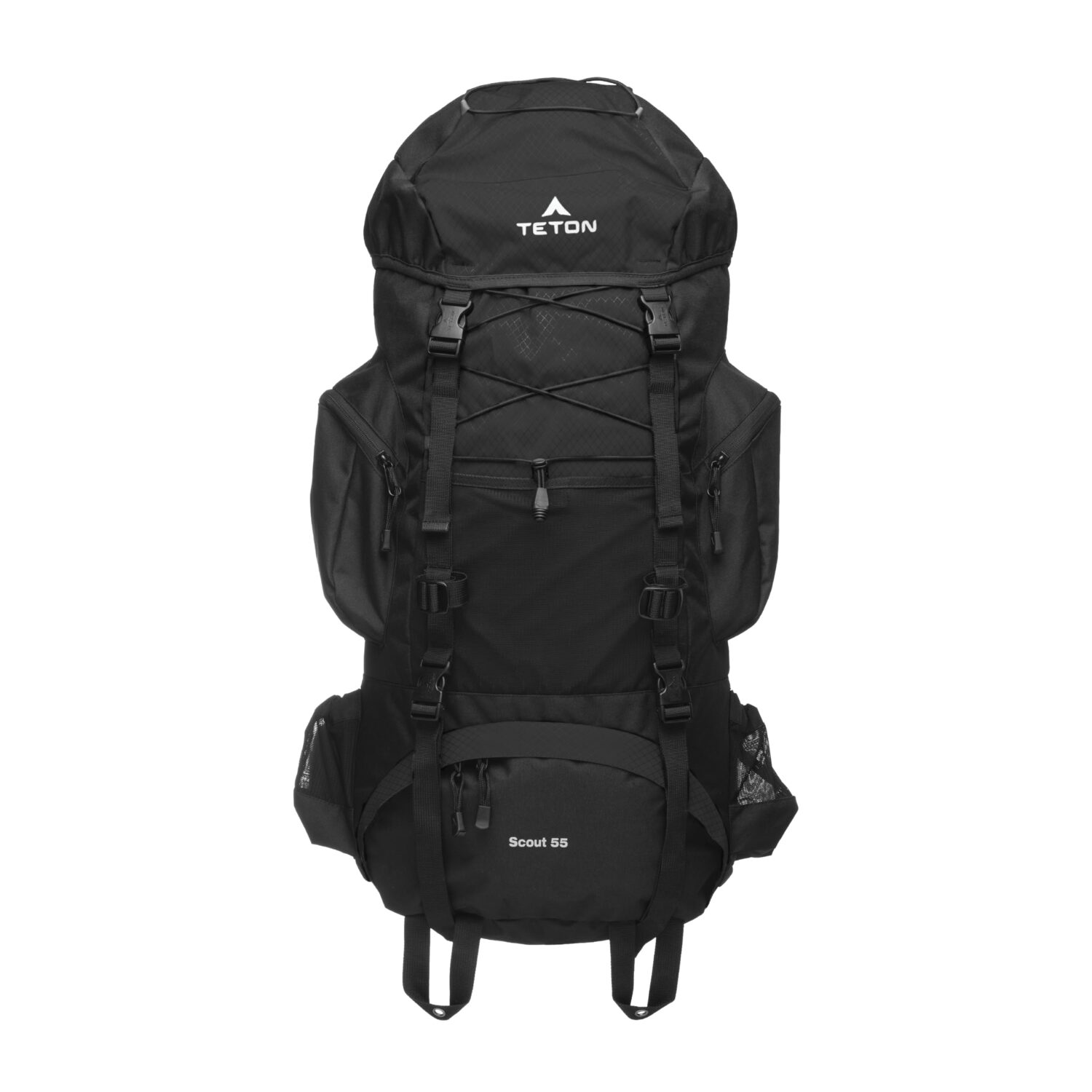 Teton 55L Scout Internal Frame Backpack for Hiking, Camping, Backpacking, Travel, Rain Cover Included, Black