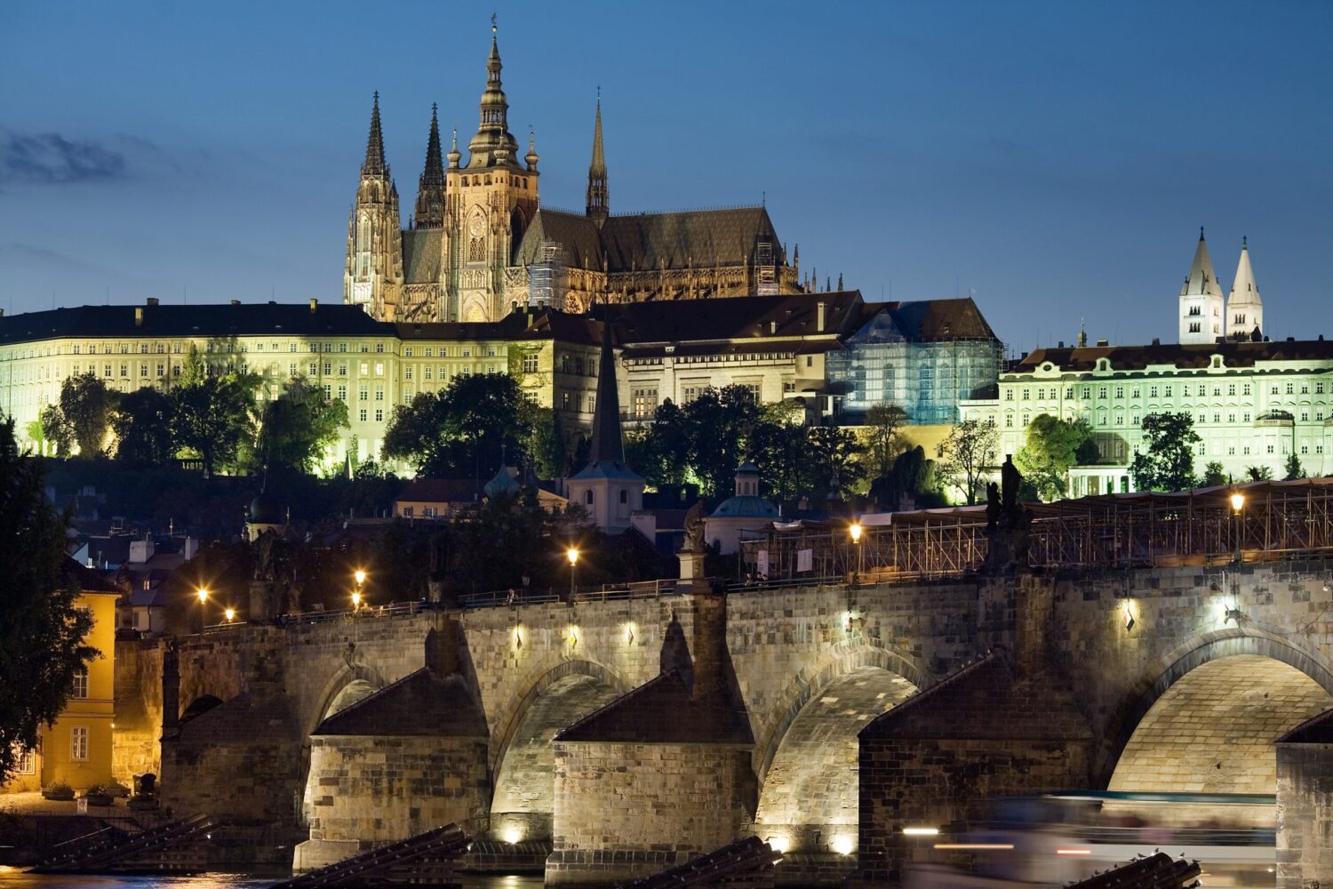 Charles Bridge and Prague Castle at night