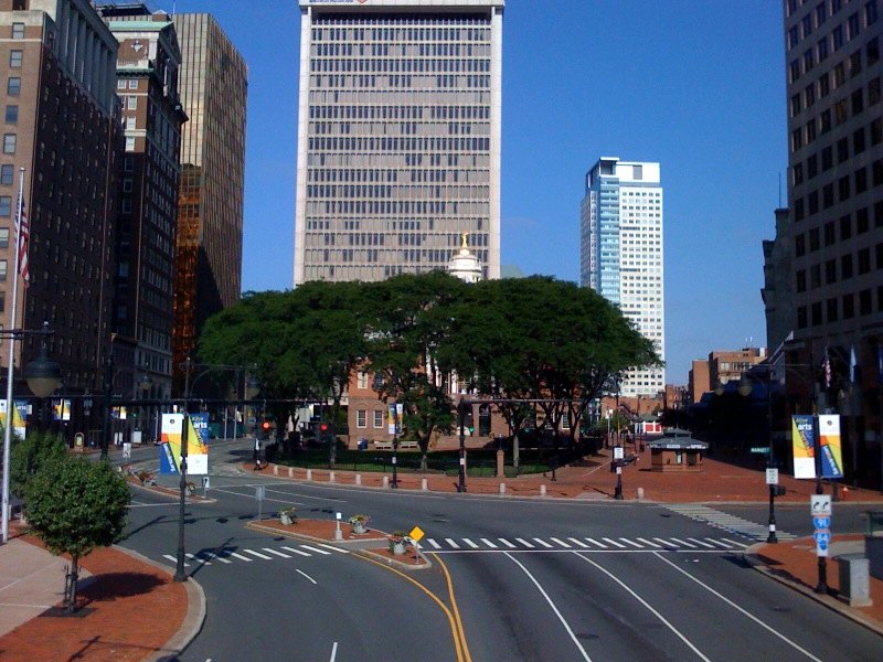 Constitution Plaza, Hartford, shown as the actual civic plaza referenced in this section.