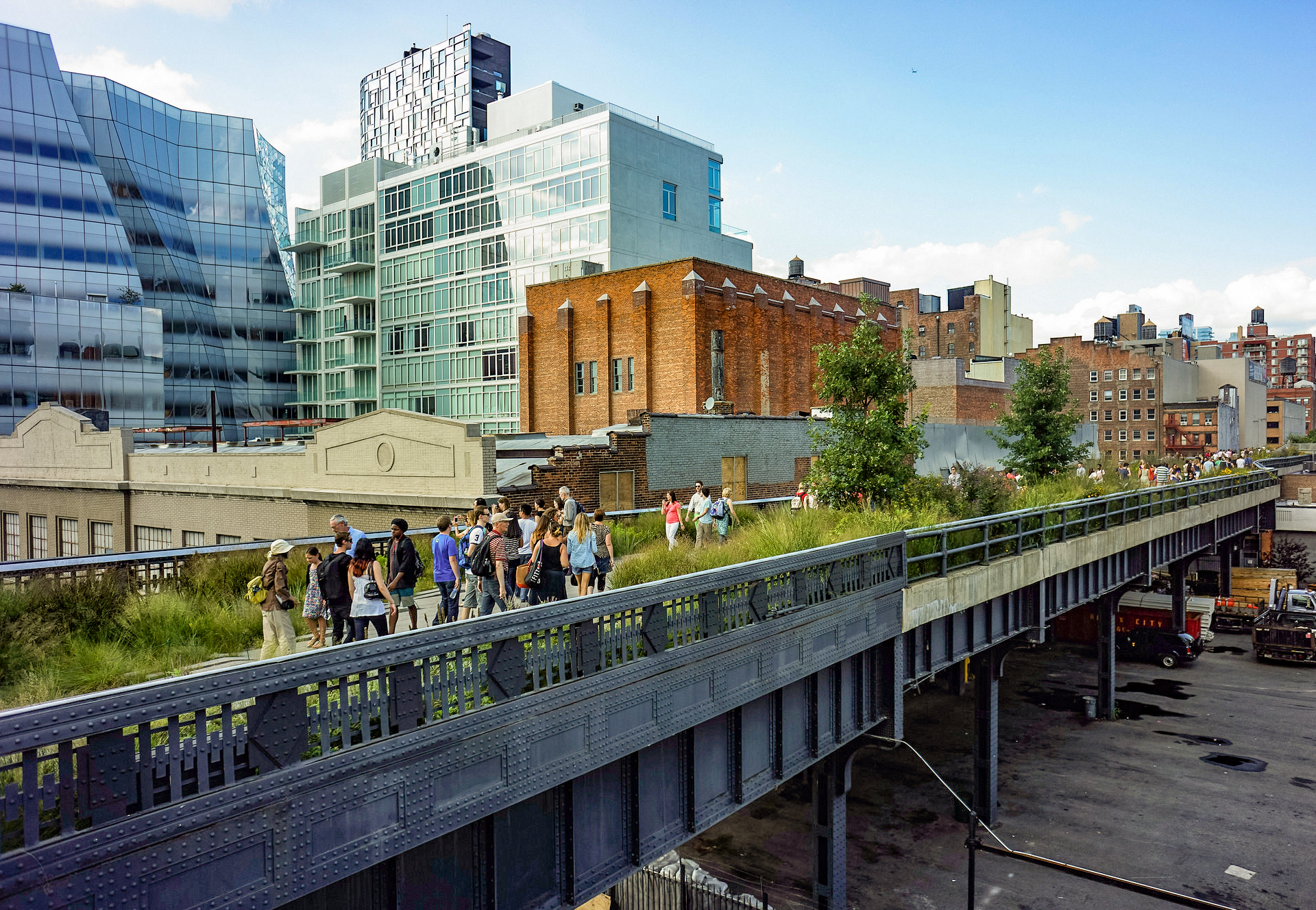 High Line public space with planting and pedestrian seating areas