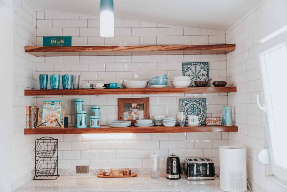 wood shelves used for display storage
