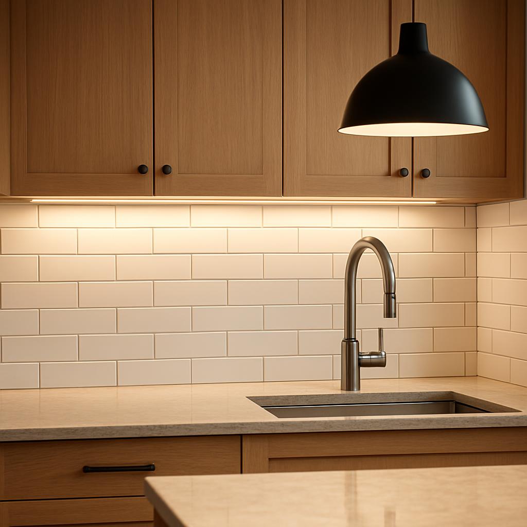 Kitchen Backsplash Ideas: Layout, Lighting, Materials, and Cleaning Details - task pendant or undercabinet lighting