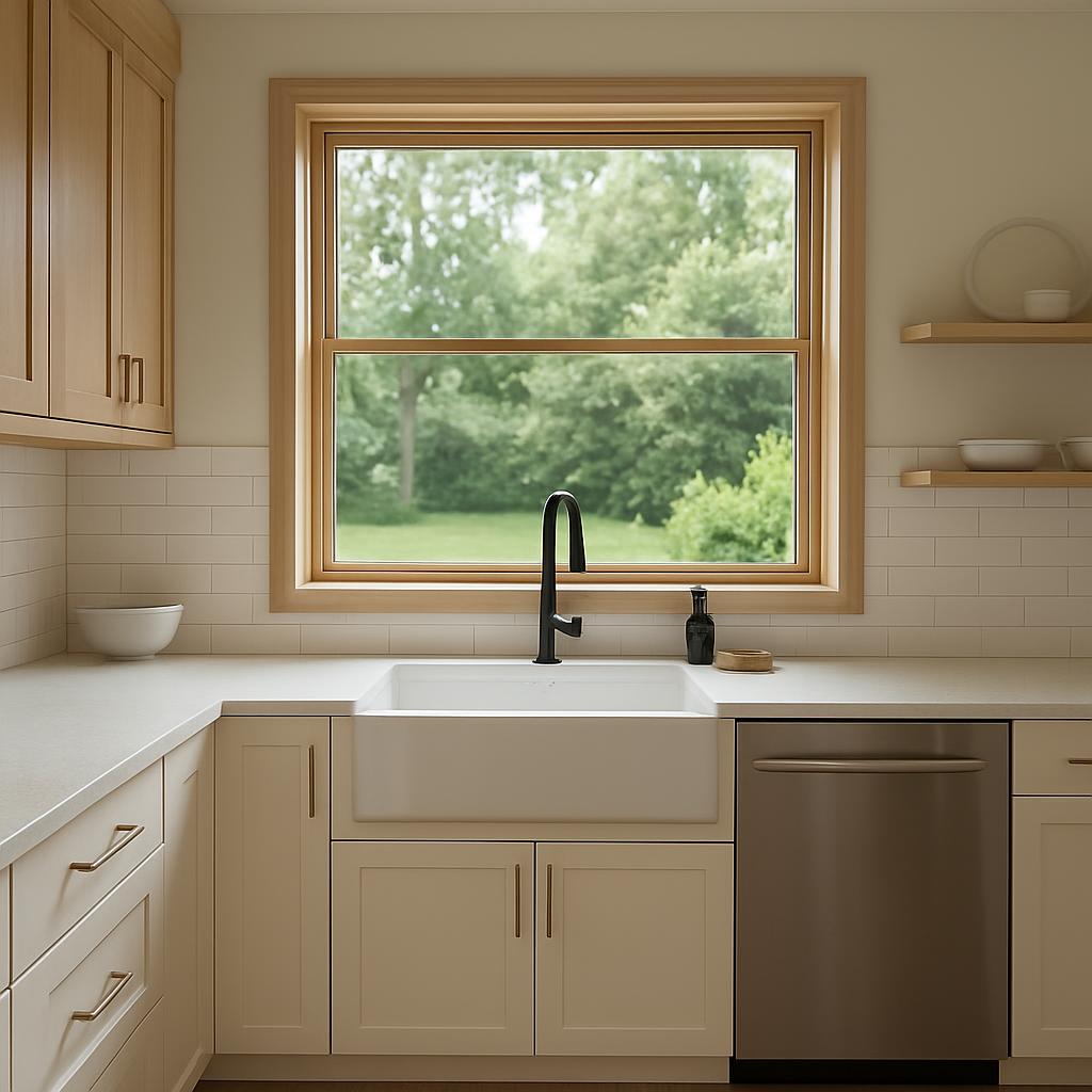 Kitchen Layout And Design Styles Ideas: Layout, Materials, Lighting, and Practical Details - window daylight and sightline