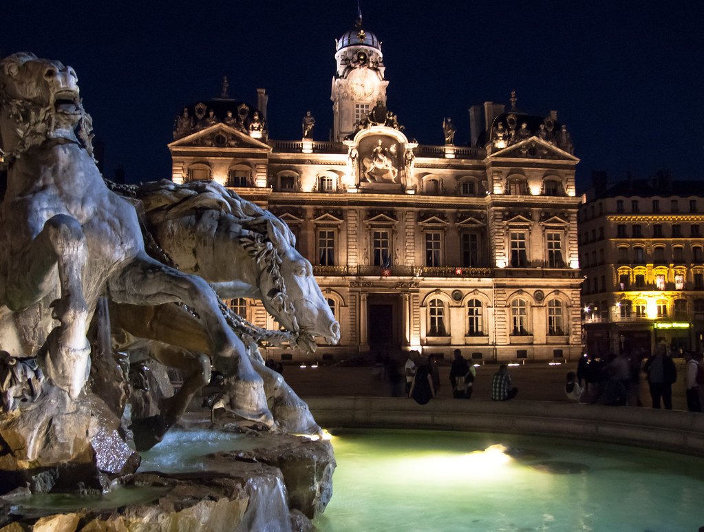 Place des Terreaux, Lyon, shown as the actual civic plaza referenced in this section.