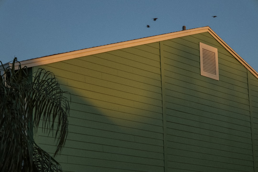 a green house with a bird flying over it