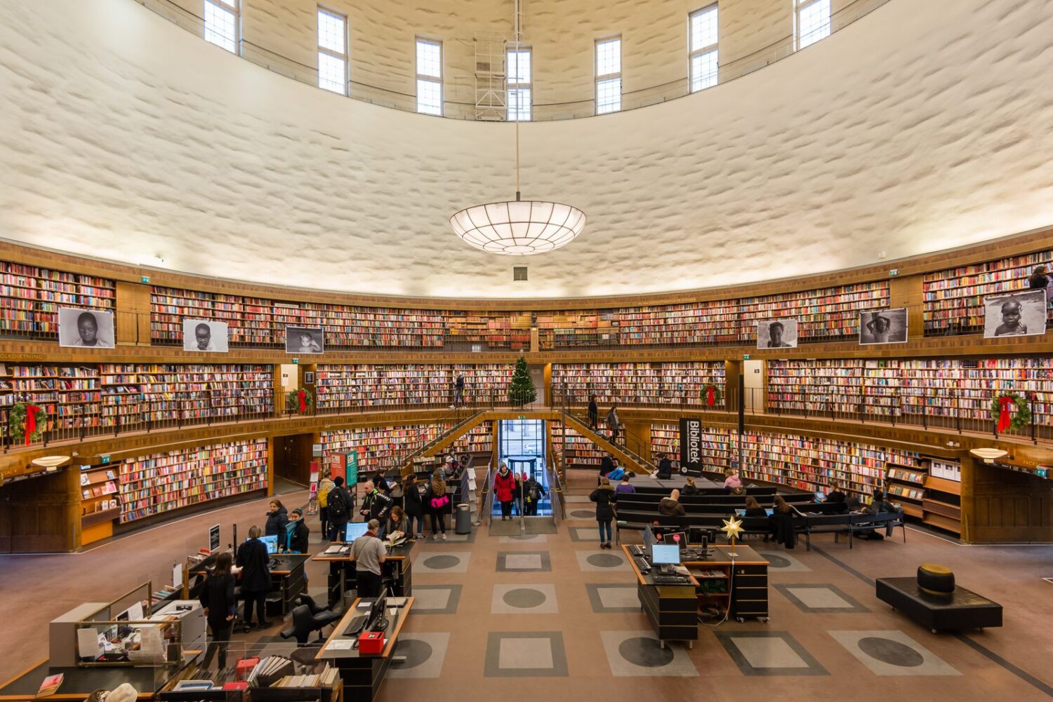 Stockholm Public Library, Stockholm, Sweden, a classic Nordic example of a cylindrical rotunda and natural light.