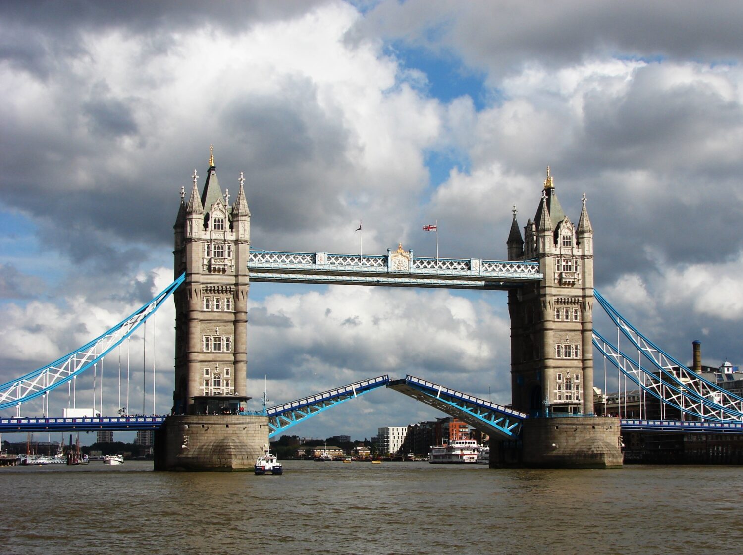 Tower Bridge opening over the River Thames in London