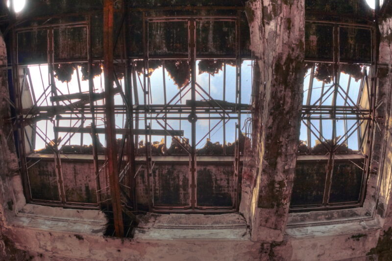 Roof is rotting away. Abandoned Union Station in Gary, Indiana
