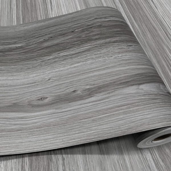 Wood Grain Peel and Stick Floor Tiles – 11.8” Width, Full Roll Length of 118" – Versatile Design for Any Space, Grey Self Adhesive Vinyl Flooring, Waterproof and Non-Slip Features