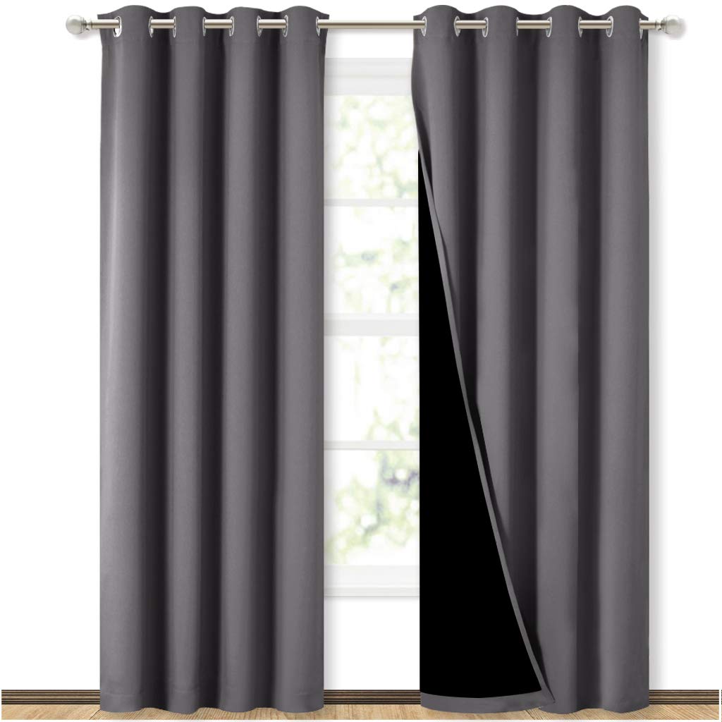 NICETOWN Grey Full Shade Curtain Panels, Pair of Energy Smart &amp; Noise Blocking Out Blackout Drapes for Dining Room Window, Thermal Insulated Guest Room Lined Window Dressing(Gray, 52 x 84 inch)