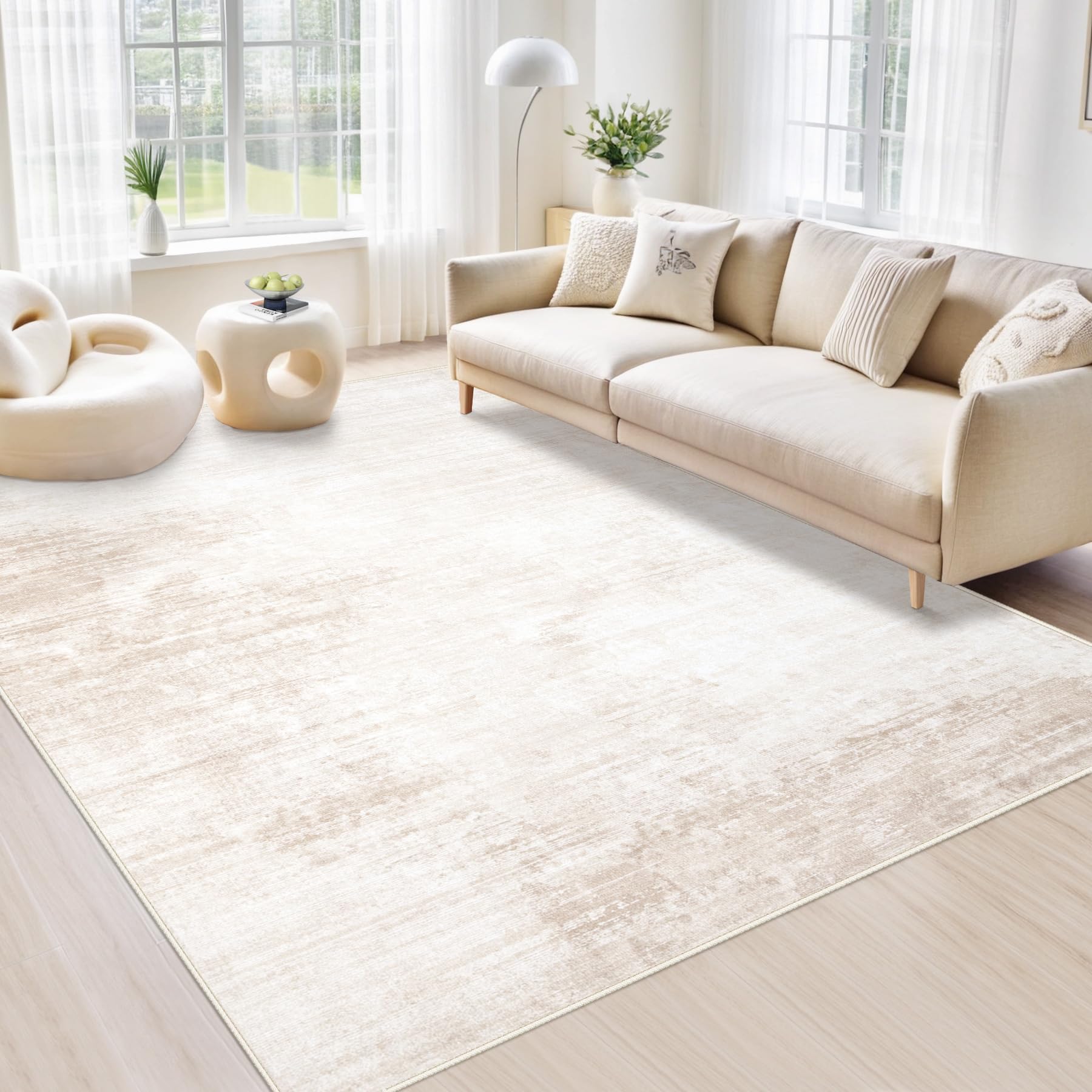 Area Rugs 6x9 Living Room: Washable Rug Modern Abstract Large Rug Soft Non Slip Neutral Rugs Stain Resistant Indoor Carpet for Bedroom Kitchen Dining Room Table Nursery Home Office Rugs(Beige,6