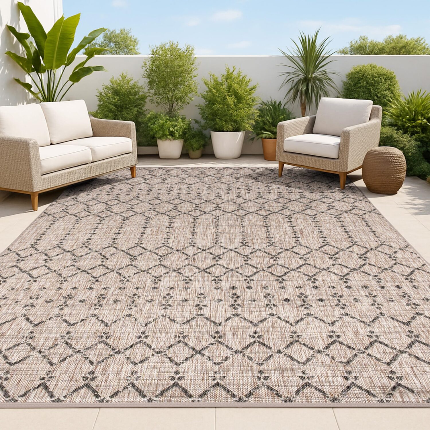 JONATHAN Y Moroccan Geometric Indoor Outdoor Area Rug 8X10 Natural/Black