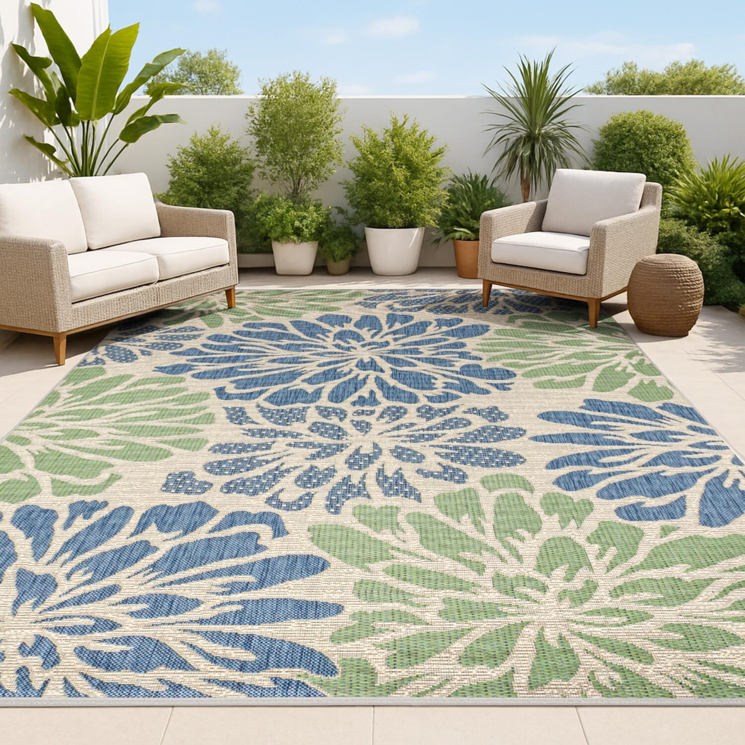 JONATHAN Y Floral Textured Weave Indoor Outdoor Area Rug 8X10 Navy/Green