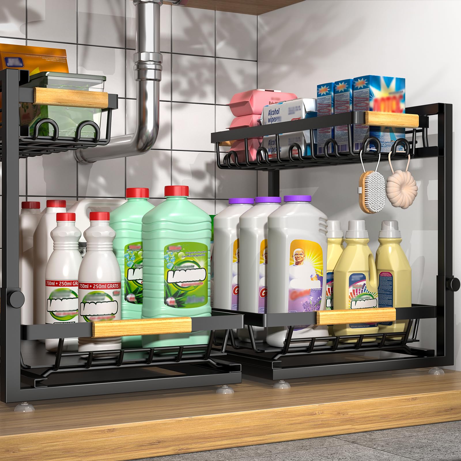 Sevenblue 2-Pack 2-Tier Height Adjustable Under Sink Organizer &amp; Storage