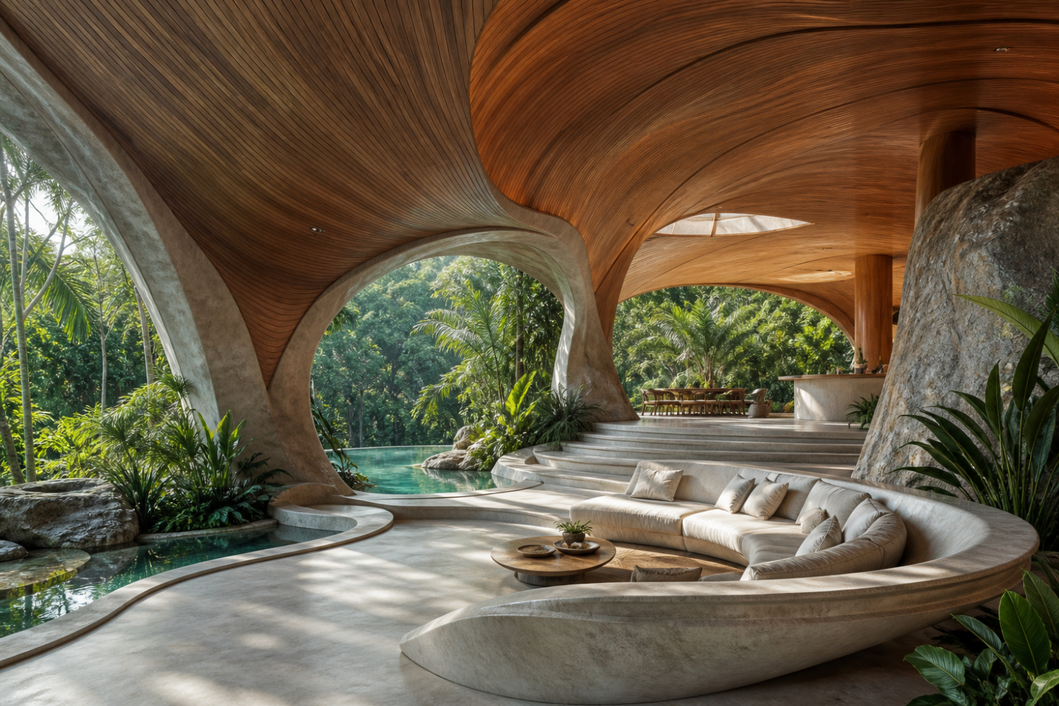 Modern architecture integrating natural light and greenery