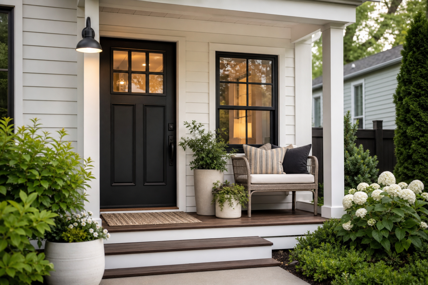 Small front porch design inspiration featuring modern elements