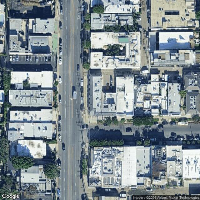Aerial of 8485 Melrose Pl, Los Angeles, CA 90069, USA