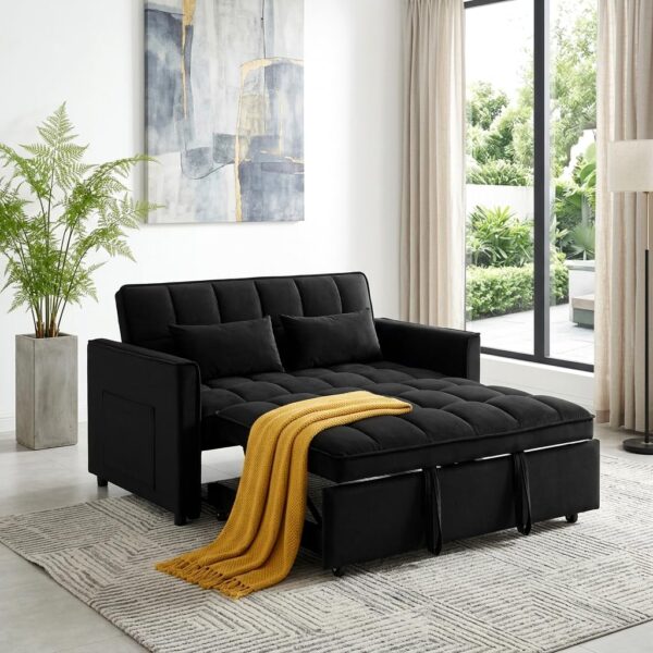 3 in 1 Convertible Sleeper Sofa Bed, 54'' Full Size Velvet