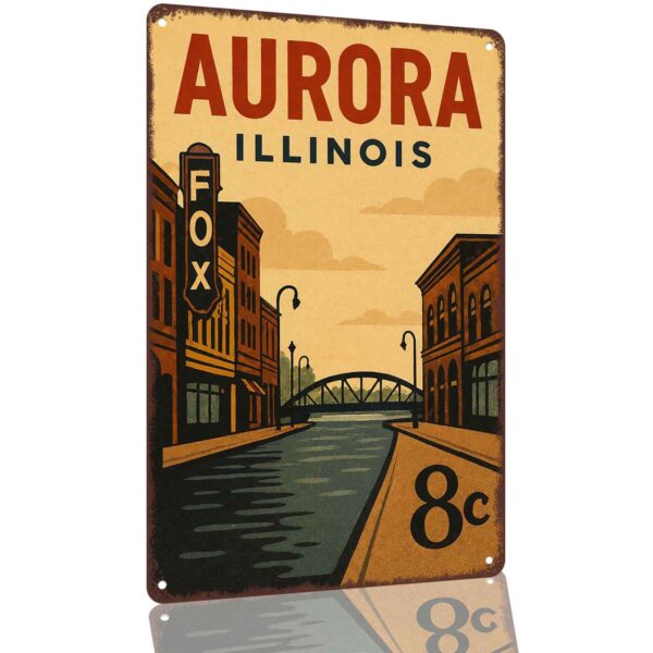 Aurora Illinois Fox River Downtown Aluminum Metal Sign 8 x 12 Inch