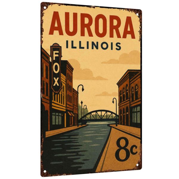 Aurora Illinois Fox River Scene Vintage Metal Sign 8x12 Inch