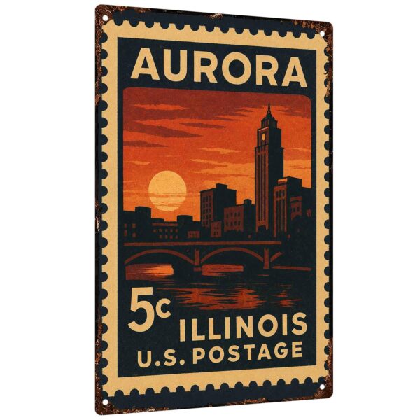 Aurora Illinois Stamp Vintage Metal Sign 8x12 Inch