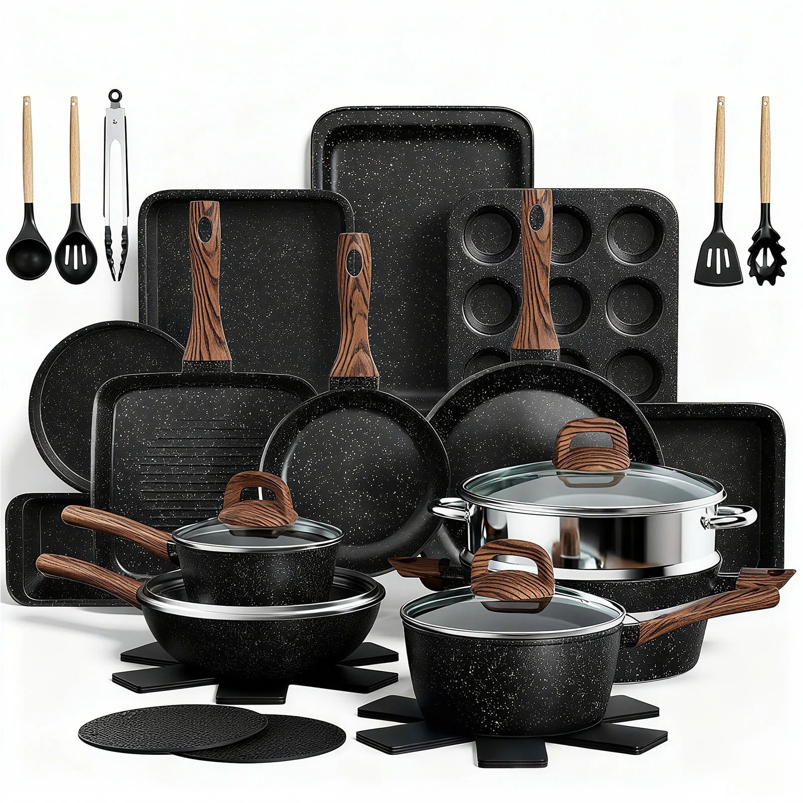 Pots and Pans Set Non Stick, 31 Piece Kitchen Induction Cookware & Bakeware Set