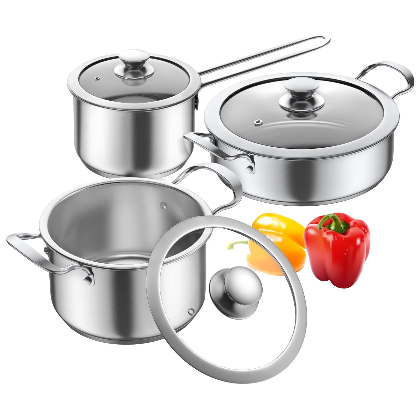 Stainless Steel pots and pans set, 6 PCS Nonstick Induction Cookware Set