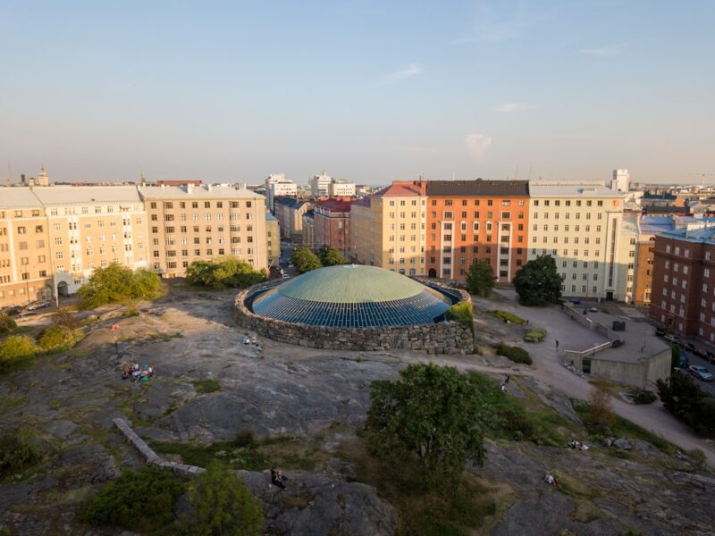 Temppeliaukio Church in Helsinki on a summer evening.